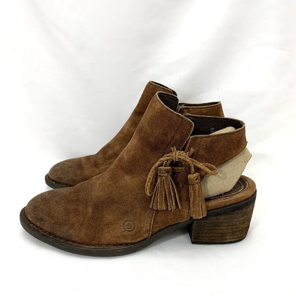 BORN Monikah Distressed Ankle Boots Women Block Heel Brown Suede Leather Sz 8m - Picture 1 of 14
